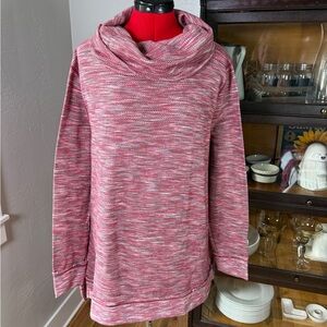 Natural Reflections Cowl-Neck Pink Red Marled Knit Tunic Sweater Size XL